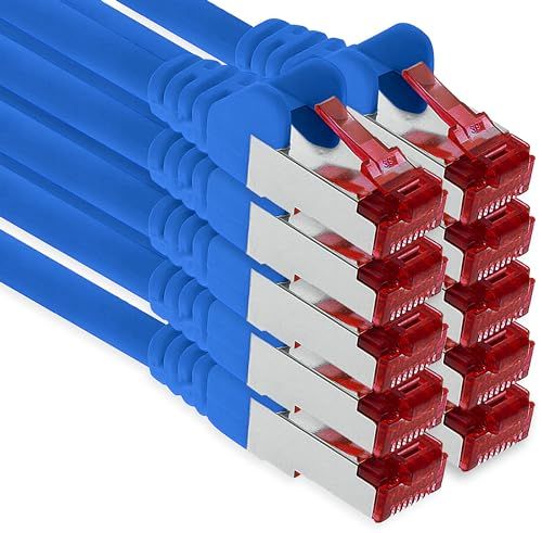 1aTTack.de - 10x 0,5m CAT6 patchkabels S/FTP PIMF afgeschermde CAT.6 RJ45 netwerkkabel Ethernetkabel DSL LAN router switch modem patchpaneel - Blauw - 10 stuks