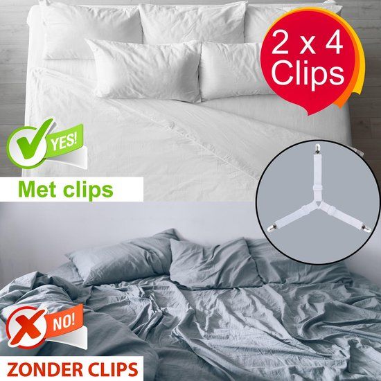 Merkloos / Sans marque Bed laken spanners - Wit - Extra breed - 2 sets