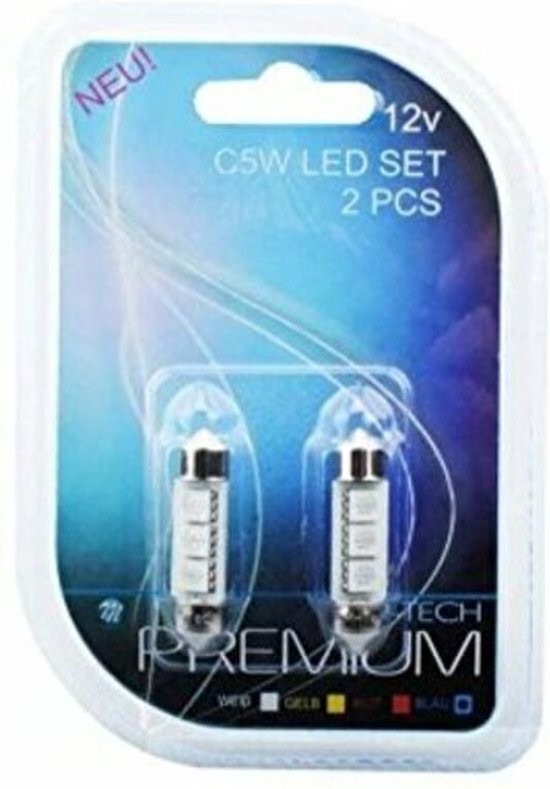 M-Tech LED C5W 12V 36mm - Basis 3x Led diode - Blauw - Set