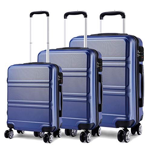 Kono Bagagesets van 3 Delig Lichtgewicht 4 Spinner Wielen Koffer met Harde Koffer 20\"/24\"/28\"(marine set)