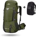 CarryQuest® Sac à dos de randonnée 60L - Sac à dos de trekking imperméable avec housse de pluie, système d'hydratation, système MOLLE et chargement frontal/par le haut - Vert militaire