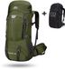 CarryQuest® Sac à dos de randonnée 60L - Sac à dos de trekking imperméable avec housse de pluie, système d'hydratation, système MOLLE et chargement frontal/par le haut - Vert militaire