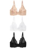 Next - Dames - Set van 3 DD+ kanten beha's met lage decolleté zonder vulling - Zwart