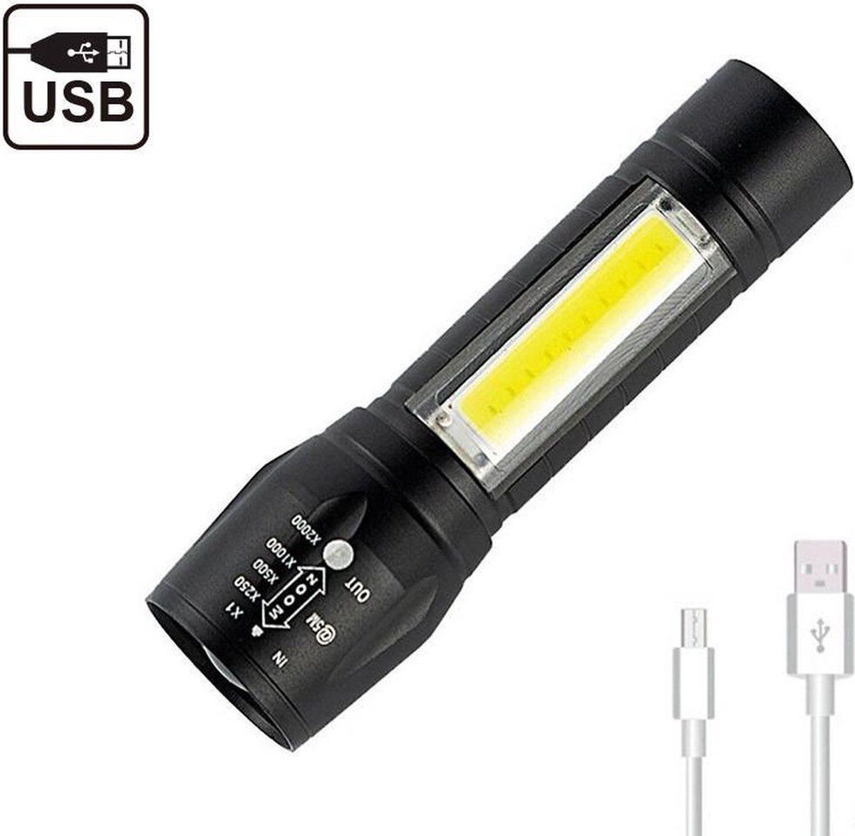 Vintag USB Oplaadbare Zaklamp - Zwart - LED - Waterdicht - Aluminium