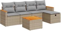 vidaXL 6-delige Loungeset met kussens, polyrattan, beige