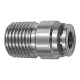 Rechte RIEGLER Rechte steekschroefverbinding, met rond lichaam, R 1/4 a., voor buitenslang Ø 4 mm, werkdruk max. 20 bar, roestvrij staal 1.4404