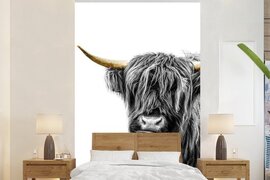 Nr1Wallpaper Behang - Fotobehang Schotse Hooglander - Zwart - Wit - Goud - Breedte 155 cm x hoogte 240 cm