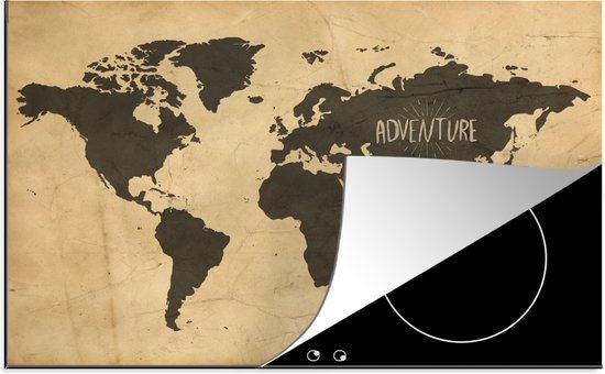 KitchenYeah® Inductie beschermer 77x51 cm - Wereldkaart - Vintage - Inductie kookplaat accessoire