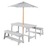 roba Kinderzitgroep Outdoor+ incl. 1 tafel, 2 banken, Little Stars parasol & kussens, massief hout grijs
