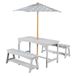 roba Kinderzitgroep Outdoor+ incl. 1 tafel, 2 banken, Little Stars parasol & kussens, massief hout grijs