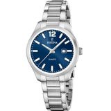 Festina F20737/4 Dames Polshorloge Zilverkleurig Blauw Mineraalglas Staal 34mm