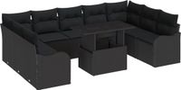 vidaXL Tuinbank Zwart Poly Rieten Set met 10 Kussens