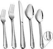 Ensemble de couverts en acier inoxydable sans marque avec poignées martelées, 5 pièces, blanc