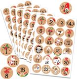 oCreon Adventskalender stickers (cijfers 1-24) - 192 stuks kraftcijferstickers voor Kerstmis - Kalender om zelf te knutselen