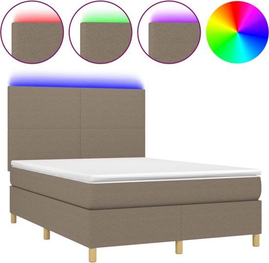 vidaXL Boxspring met matras en LED, stof, taupe, 140x190 cm