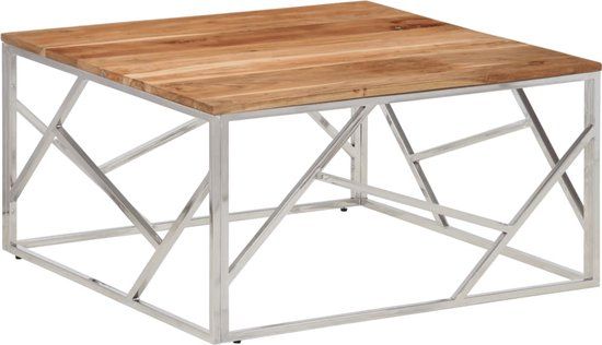 vidaXL Salontafel roestvrij staal en massief acaciahout zilverkleurig