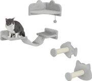 Ensemble de plateaux pour chat, 4 pièces - Poteau griffoir mural - Deux poteaux en sisal - Plateforme double - Échelle douce - Plateforme de saut - Dimensions 90x26x12,5 cm - Gris clair
