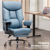 COMHOMA - Gamingstoel voor Lange Personen - Tot 180 kg Verstelbaar - Blauw PU Leder