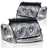 LLCTOOLS VW Passat 3B Koplampen met "angel eyes" verlichting, chroom, 1996-2000