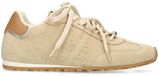 Manfield - Dames - Beige suède sneakers met dubbele vetersluiting - Maat 42