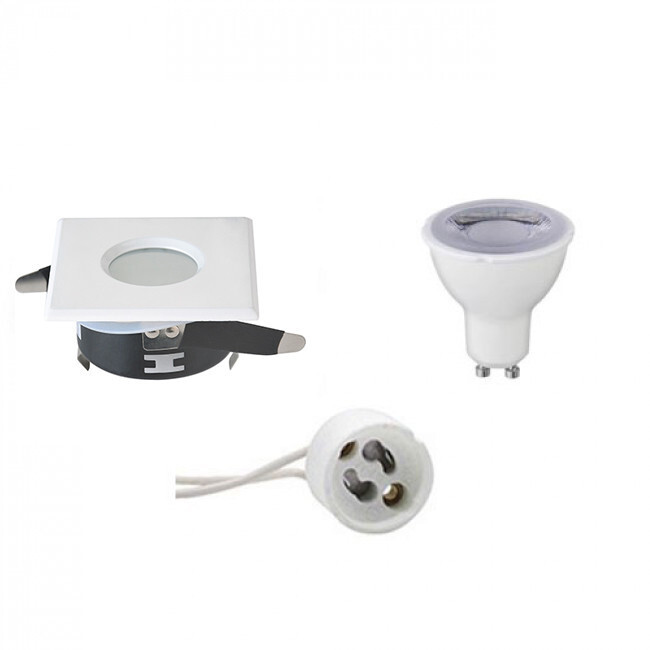 BES LED LED Spot Set - GU10 Fitting - Waterdicht IP65 - Dimbaar - Inbouw Vierkant - Mat Wit - 6W - Helder/Koud Wit 6400K - 82mm