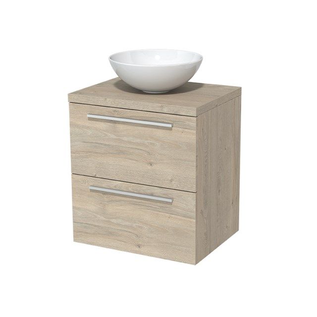 Maxaro Badkamermeubel Modulo Plato 60cm Lichtgrijs Eiken 2 Lades