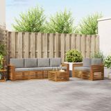 vidaXL Acacia Hout Buiten Bankenset 7-delig Natuurlijk en Lichtgrijs