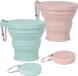 Sans marque Gobelet pliable en silicone 180 ml sans BPA avec couvercle hermétique réutilisable pour pique-nique, camping et randonnée (vert et rose)
