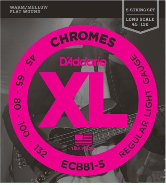 D'Addario ECB81-5 Chromes Bass 5-String Regular Light 45-132 - Basgitaar snaren