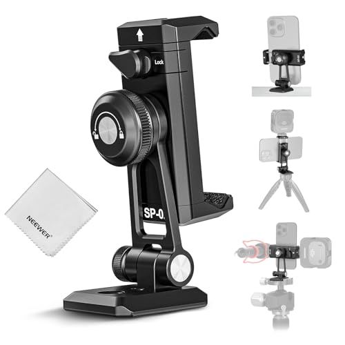 NEEWER SP-02 Telefoonstatiefmontageadapter met Arca-type snelspanplaat, koude schoen, 360 ° rotatie, 180 ° kantelreinigingsdoek, opvouwbare houder compatibel met iPhone Android Samsung voor