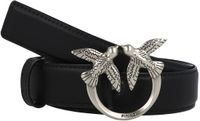 PINKO Leren Riem Love Berry H3 Belt W90 Black - Old Silver Zwart
