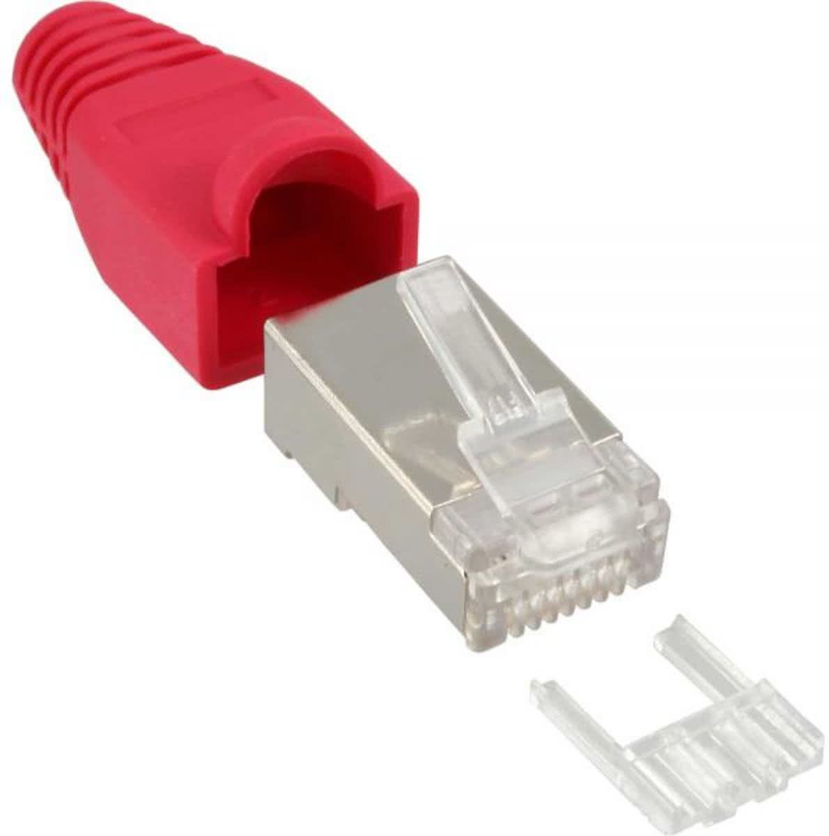 Inline RJ45 krimp connectoren CAT6 F/UTP - 10 stuks - rood