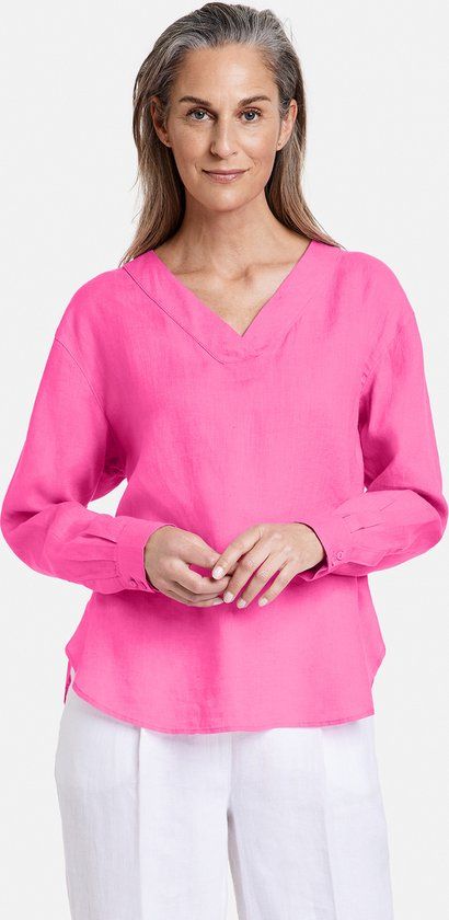 GERRY WEBER Dames Blouse - Soft Pink - Maat 40 - Linnen - Lange Mouw - Casual