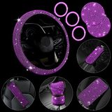 JINGSEN 11-delige blingbling-autoaccessoireset voor vrouwen, blingbling-stuurhoes voor vrouwen, universele pasvorm van 15 inch, hoes voor middenconsole met strassteentjes - Paars