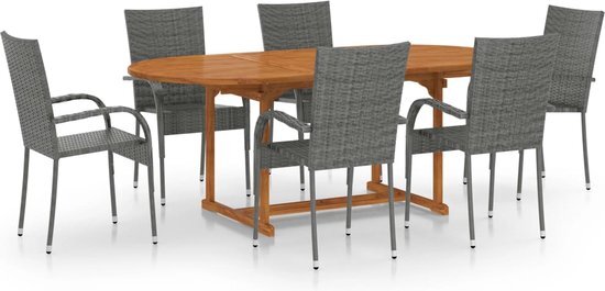 vidaXL 7-delige Tuinset poly rattan grijs VDXL_3070759