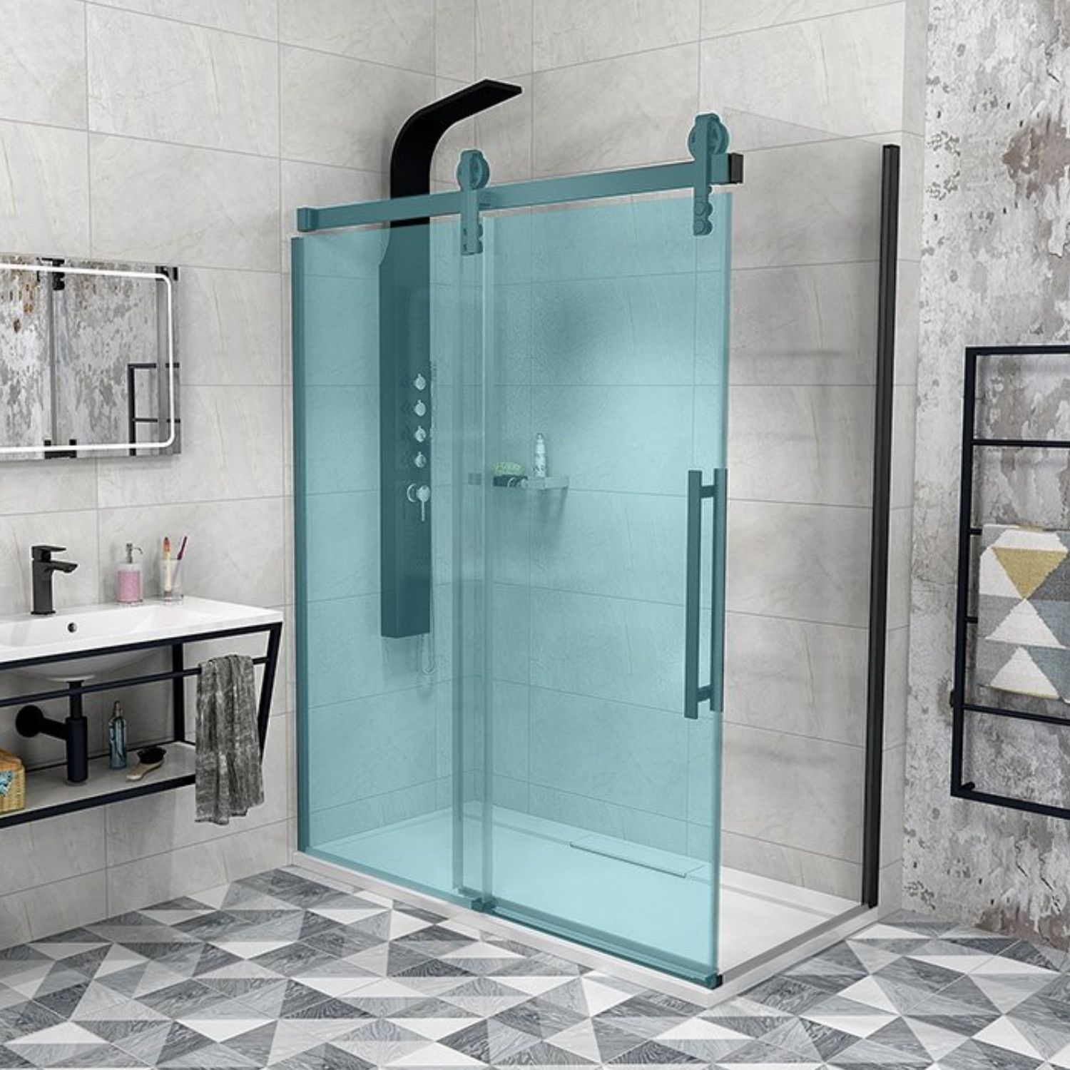 GELCO Douchewand Zwart 800 mm - Gecoat Glas - Matzwart/Helder Glas