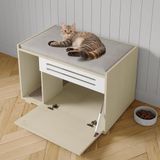 Garvee Kattenbakmeubel van hout, groot, geventileerd, met klapdeur, verborgen kattenbak voor grote katten, bescherming tegen honden en elegant decor, houtkleur