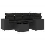 vidaXL 5-delige Loungeset met Kussens, Poly Rattan, Zwart