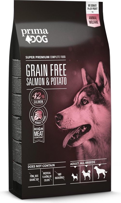 PrimaDog Adult - Graanvrij Hondenvoer - Zalm & Aardappel - 10 kg