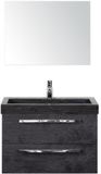 BES LED Seville Badmeubelset 80 cm - Black Oak - Wastafel Hardsteen Wit Lucca met Spiegel