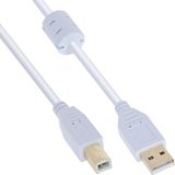 InLine® USB 2.0 kabel, A aan B, wit/goud, met ferrietkern, 1,5 m