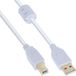 InLine® USB 2.0 kabel, A aan B, wit/goud, met ferrietkern, 1,5 m