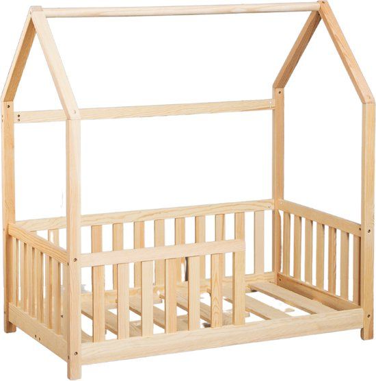 Buxibo Kinderbed - Houten Peuter Bed - Huisbed 60x120cm - Naturel