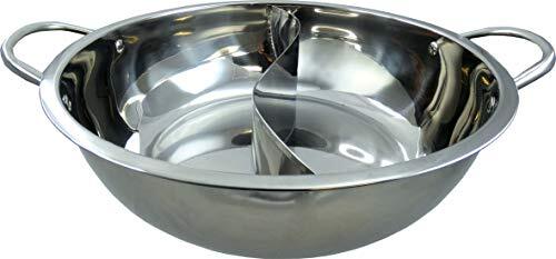 JADE TEMPLE Hot Pot Wok, roestvrij staal, met praktische scheidingswand en 32 cm binnendiameter, met dubbele handgreep, 1 x hot pot wok