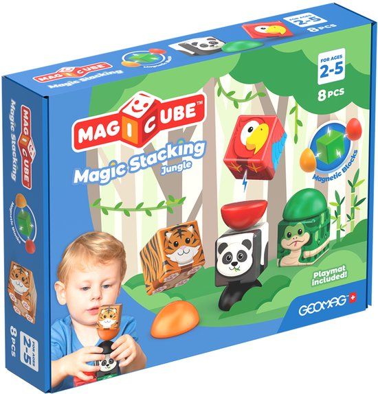 Geomag MagiCube Stacking Jungle - Magnetische Stapelblokken voor Peuters - 8-delig - Vanaf 2 jaar