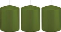 Trend Candles Bougie cylindrique/bougie tronc - 3x - vert olive - 6 x 8 cm - 29 heures de combustion