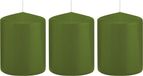 Trend Candles Bougie cylindrique/bougie tronc - 3x - vert olive - 6 x 8 cm - 29 heures de combustion