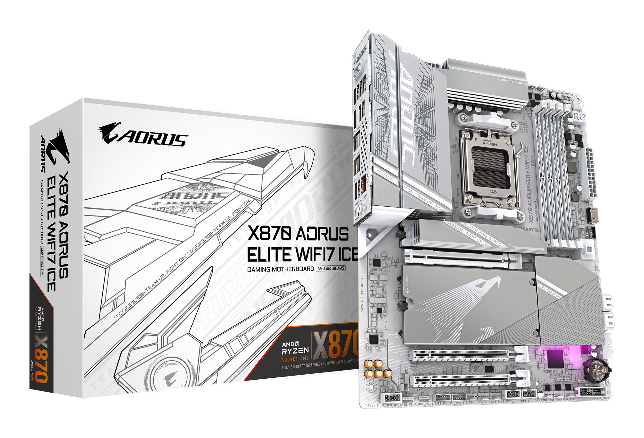 Gigabyte X870 A ELITE WF7 ICE - ATX Moederbord - Socket AM5 - DDR5 - USB4 - Wi-Fi 7 - Realtek Audio