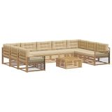 vidaXL - Buiten - bank - set - 10 - st - Wit - en - Beige - Massief - Acacia - Hout