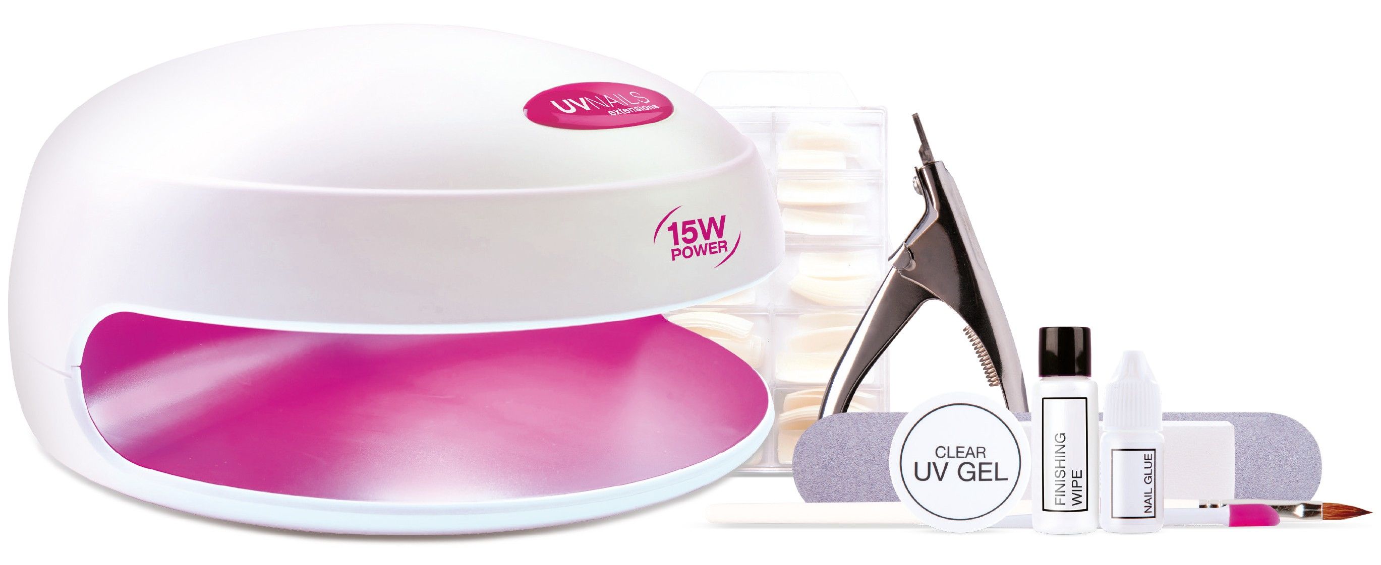 Rio UVLP5-COM Nagelset - 100 Nagelextensies, Kwast, Vijl, Lijm, Nagelriemverzorger, Nagelsnijder, Demo DVD